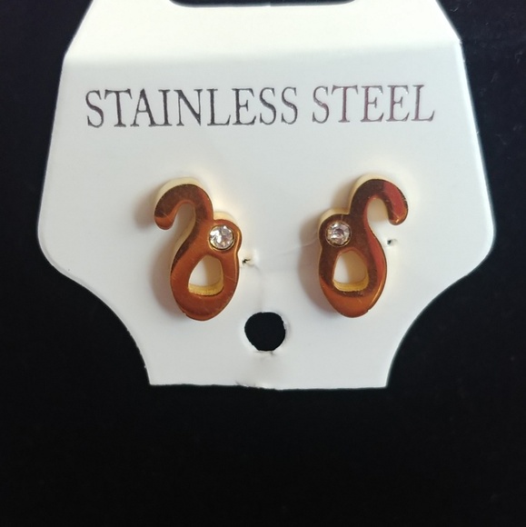 Gold SS Scroll Bar Necklace Earrings Set - Picture 3 of 3